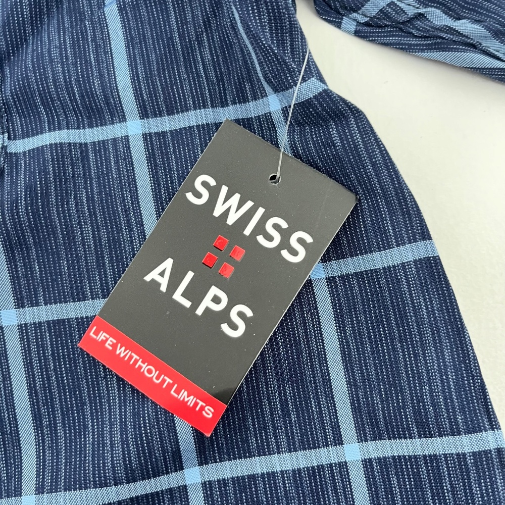 Swiss Alps Mens Size L Button Up Shirt Blue Plaid Short Sleeve Pocket NWT - Picture 3 of 9